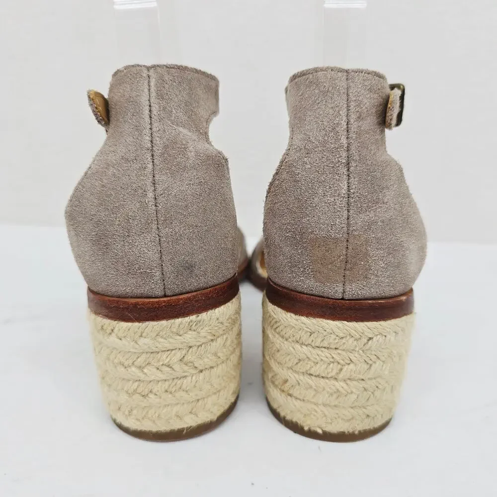 Soludos Espadrille Heeled Sandals Suede Leather Gray 7